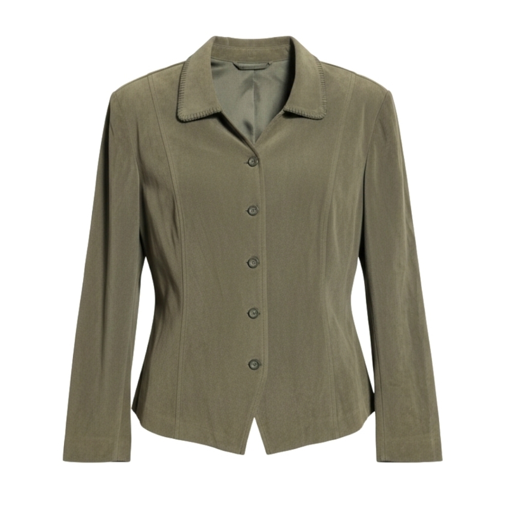 Requirements Woman Olive Faux Suede Button Front Jacket Blazer 1X Whipstich